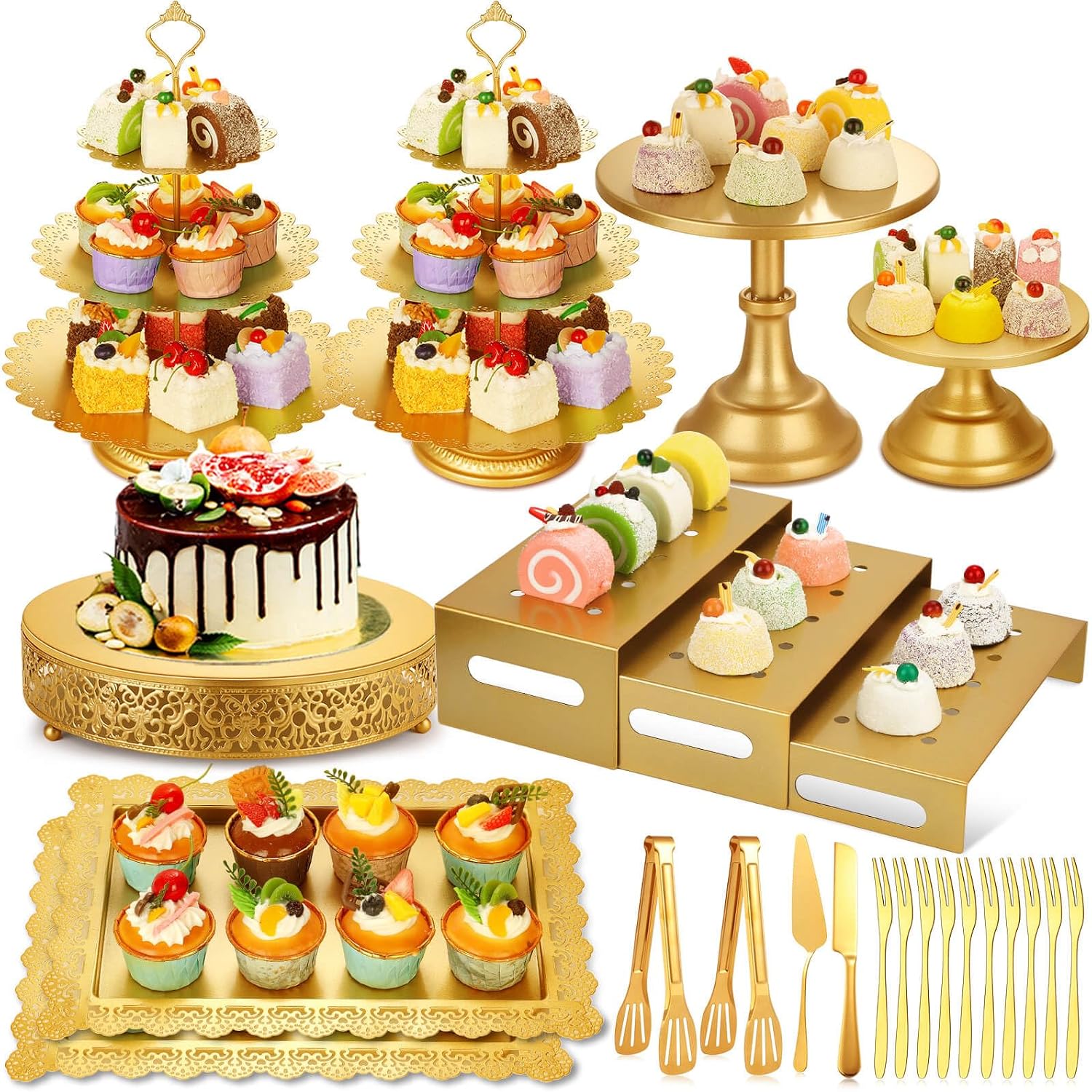 Gold Metal Dessert Table Displ - đánh giá và giá Display Risers Set